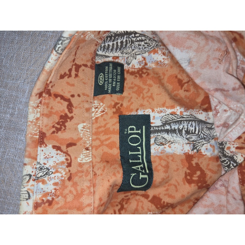 Gallop Mens XXL Orange Fish Bass Print Short Sleeve Cotton Button Down Shirt - Picture 6 of 7